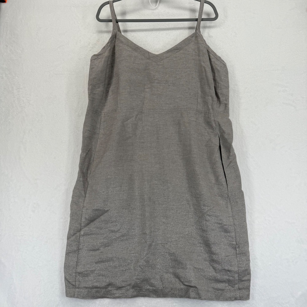 Eileen Fisher Dress‎ Women's Gray Casual V Neck Knee Length Linen Blend XL READ
